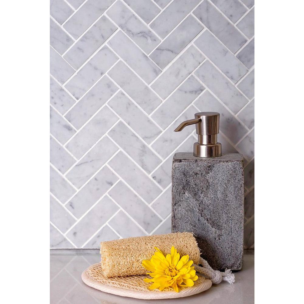 Apollo White Polished Marble Herringbone Mosaic Tile 12.8 x 11.9 in