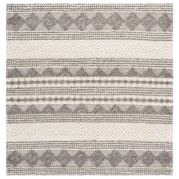 Natura 5 ft. x 5 ft. Gray/Ivory Striped Diamonds Square Area Rug