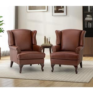 Johannes Brown Genuine Leather Armchair with Nailhead Trims (Set of 2)