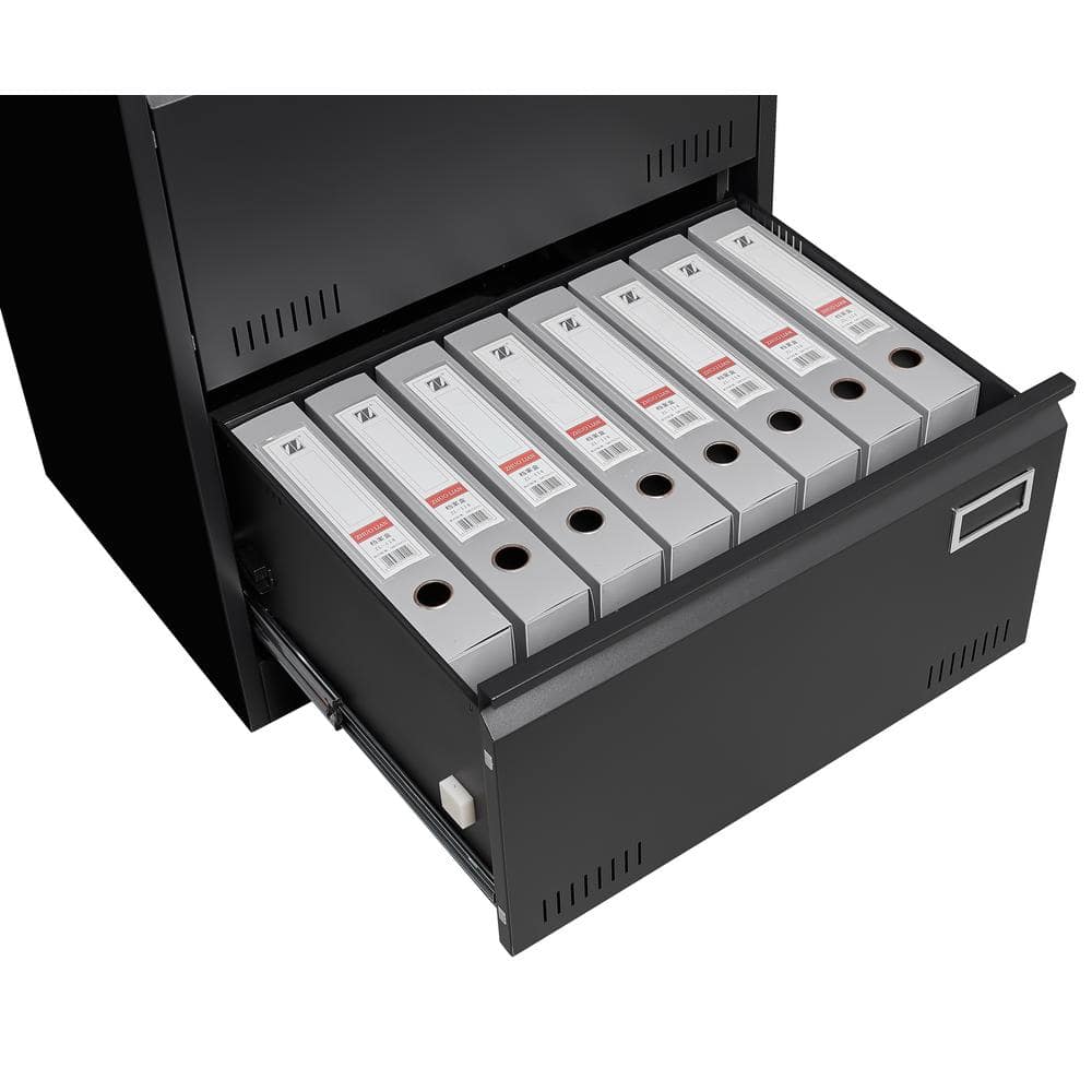 Black 3-Drawer Lockable Metal Lateral File Cabinet
