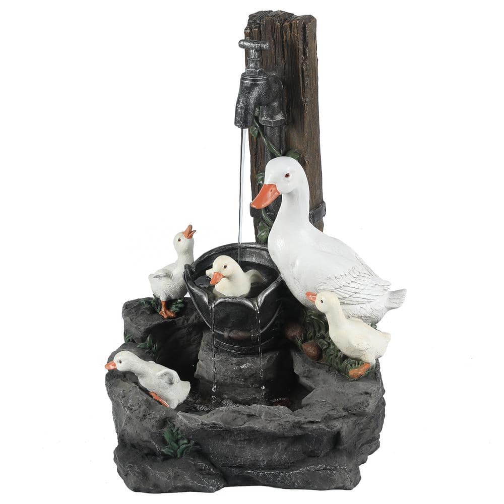 Luxen Home Resin Duck Family Outdoor Patio Fountain