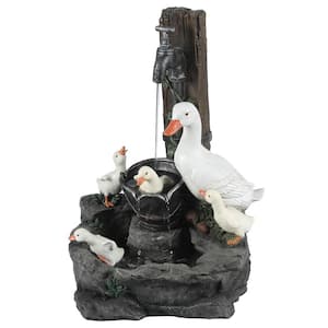 Resin Duck Family Outdoor Patio Cascade Fountain