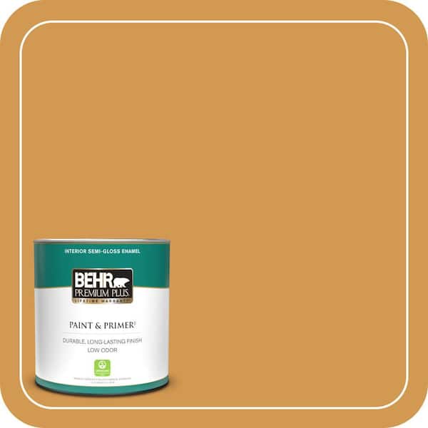 BEHR PREMIUM PLUS 1 qt. #PPU6-02 Saffron Strands Semi-Gloss Enamel Low Odor Interior Paint & Primer