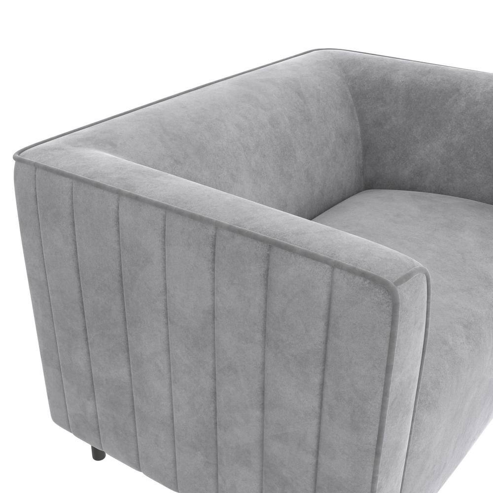 Light Gray Velvet Ribbed Accent Chair with Black Metal Legs