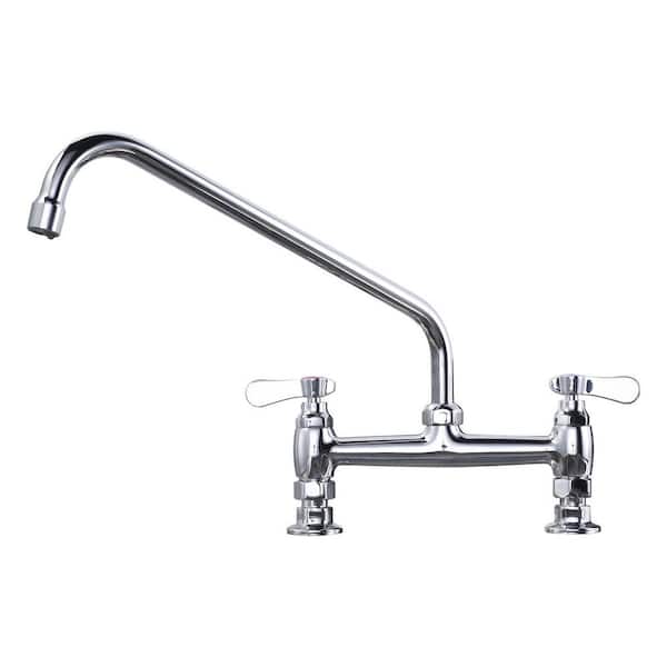 ALEASHA 14 in. Double Handle Deck Mount Standard Kitchen Faucet in Chrome