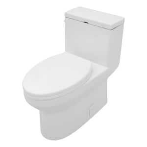 One-Piece 1.28/1.1 GPF Single Flush High-Efficiency Elongated Toilet in White with Slow Close Seat