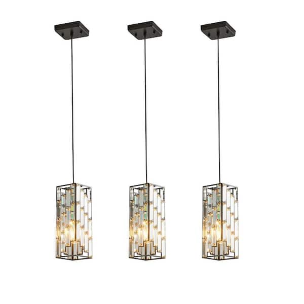 VEVETTA 4 in. 60W 1-Light Black Crystal Pendant Light Mini with Adjustable Hanging Ceiling Height, Bulb Not Included (3 Pack)