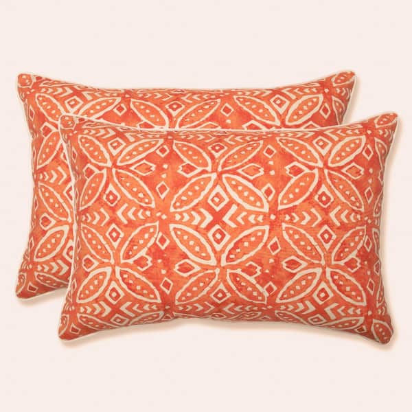 Pillow Perfect Orange Rectangular Outdoor Lumbar Throw Pillow 2-Pack