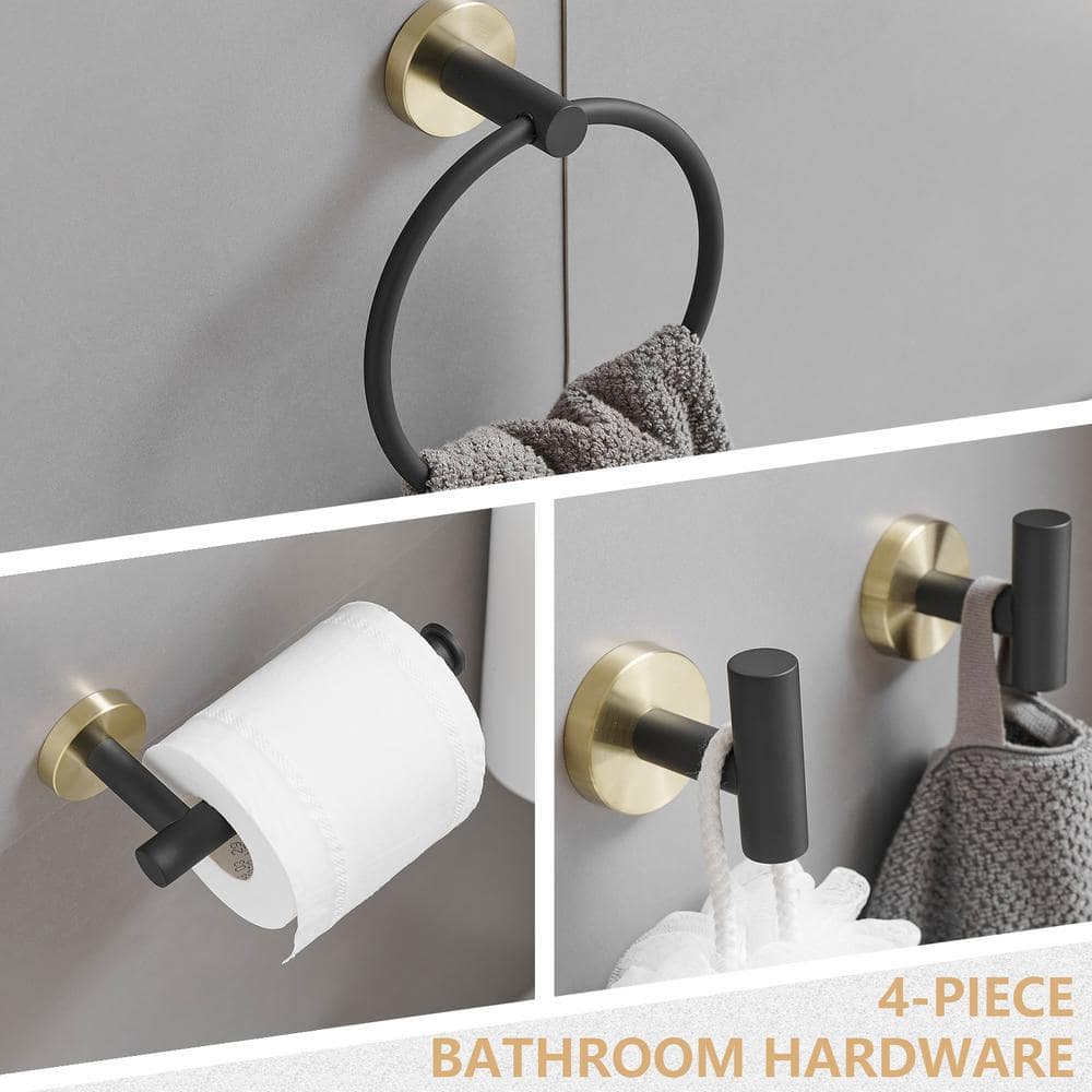 Brushed Gold and Black Metal 4-Piece Bathroom Hardware Set