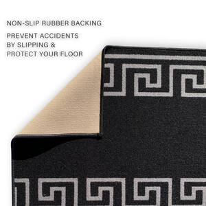 Greek Key Black and Silver 31 in. Width x Your Choice Length Custom Size Roll Runner Rug/Stair Runner