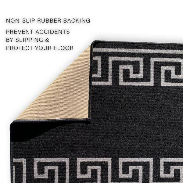 Greek Key Black and Silver 26 in. W x 24 ft. L Runner Rug/Stair Runner 52.8 sq. ft.