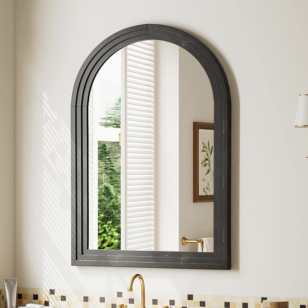24 in. W x 36 in. H Arched Wooden Black Framed Wall Vanity Mirror Bathroom Mirror price history on PriceWatchPro
