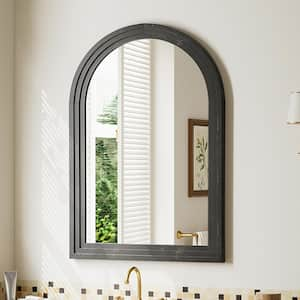 24 in. W x 36 in. H Arched Wooden Black Framed Wall Vanity Mirror Bathroom Mirror