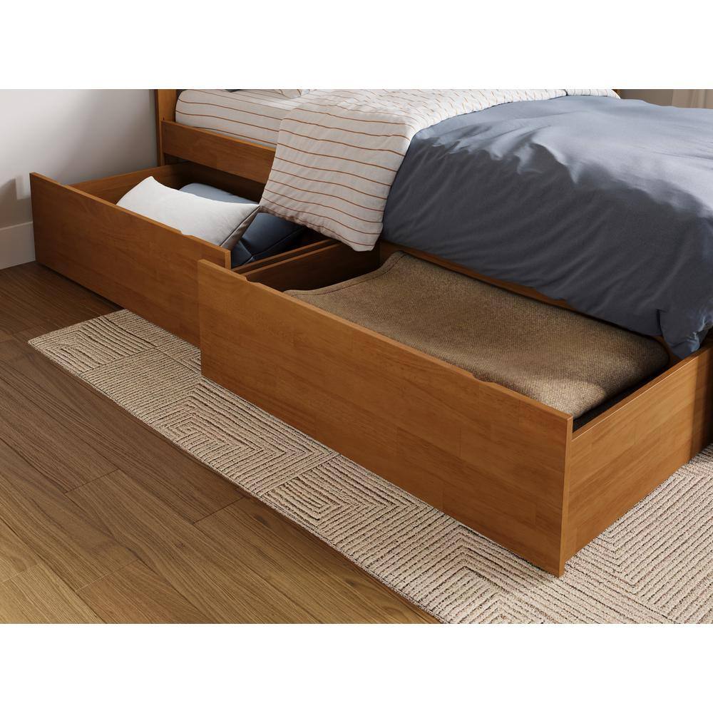 Light Toffee Twin XL Wood Platform Bed with Storage Drawers