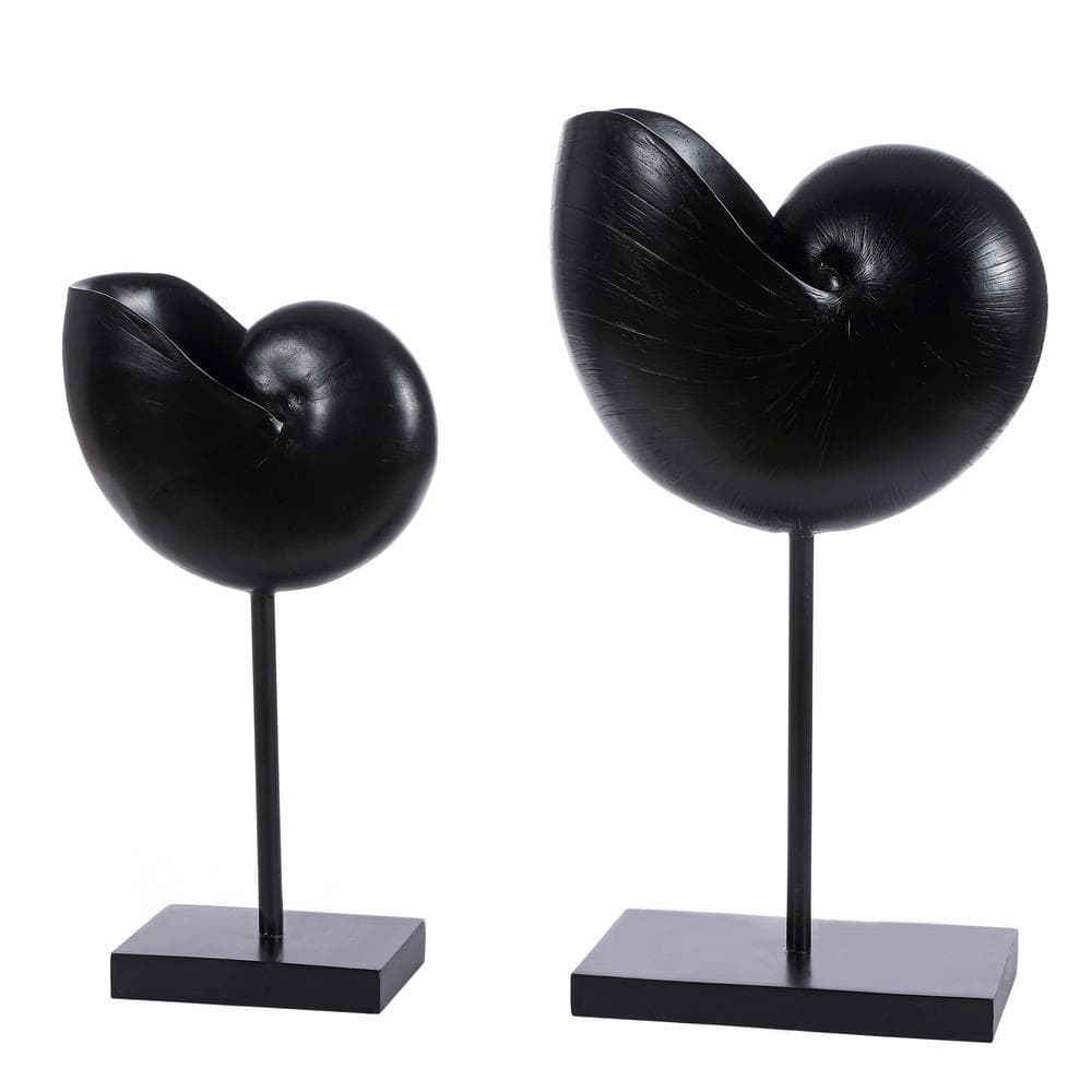 Black Metal Snail Shell Figurine Set on Acrylic Pedestal