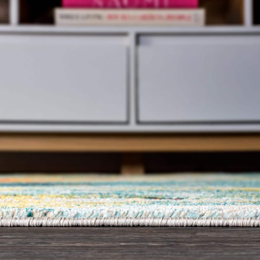 Contemporary Abstract Multicolor Synthetic 5' x 8' Area Rug