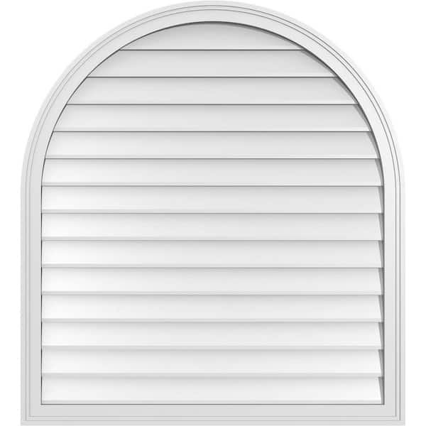 Ekena Millwork 38 in. x 42 in. Round Top Surface Mount PVC Gable Vent: Decorative with Brickmould Frame
