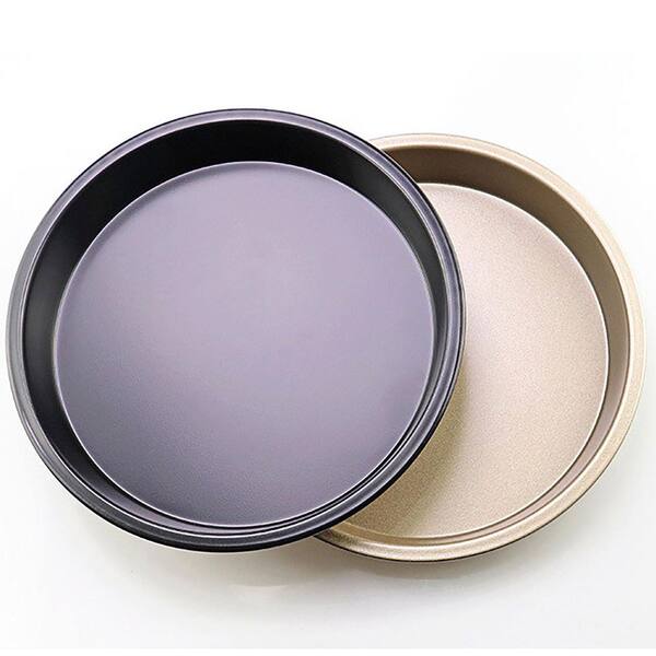 2 Pack Nonstick Iron 8 Inch Pizza Pan Black and Gold Round Bakeware for Pizza Cookie Meat Cake Bread Baking