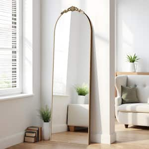 21 in. W x 64 in. H Modern Arched Removable Carved Flower Metal Framed Gold Full Length Floor Standing Mirror