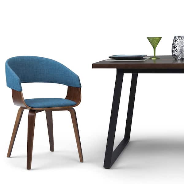Lowell Mid Century Blue Linen Look Fabric Modern Bentwood Dining Chair