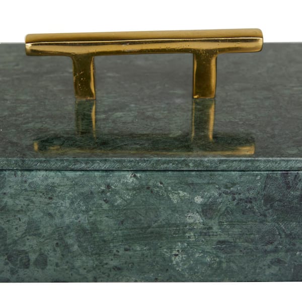 Litton Lane Rectangle Marble Box with Gold Handle (Set of 3), Black