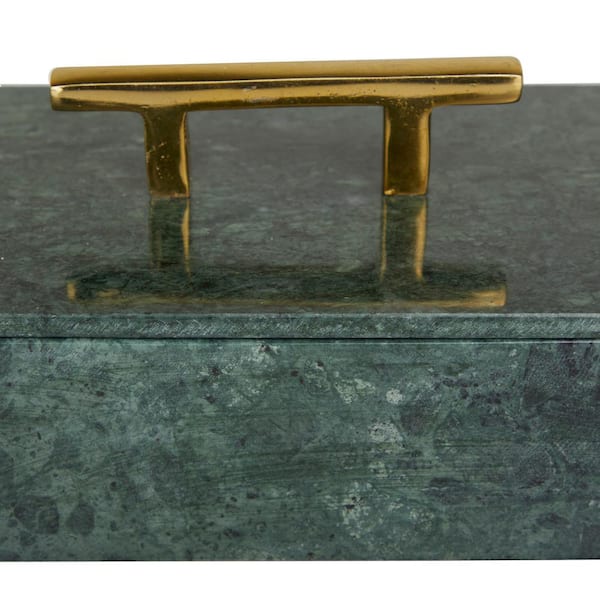 Litton Lane Rectangle Marble Box with Gold Linear Lines (Set of 3) 042511 -  The Home Depot