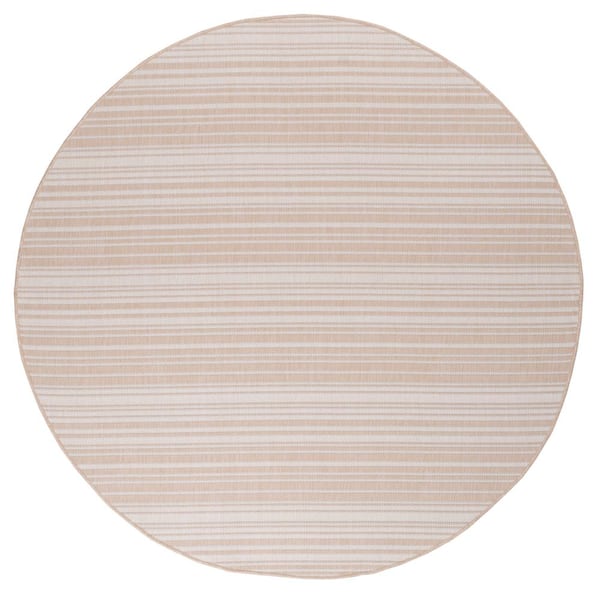 Beverly Rug Waikiki Beige/White 7 ft. Round Stripe Indoor/Outdoor Area Rug