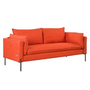 76.20 in. W Modern Square Arm Linen Rectangle Straight Sofa with USB Ports and Extra Bolster Pillows in Orange (3-Seat)