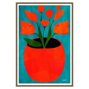 "Red Blossoms" by Bo Anderson 1-Piece Floater Frame Giclee Abstract Canvas Art Print 33 in. x 23 in.