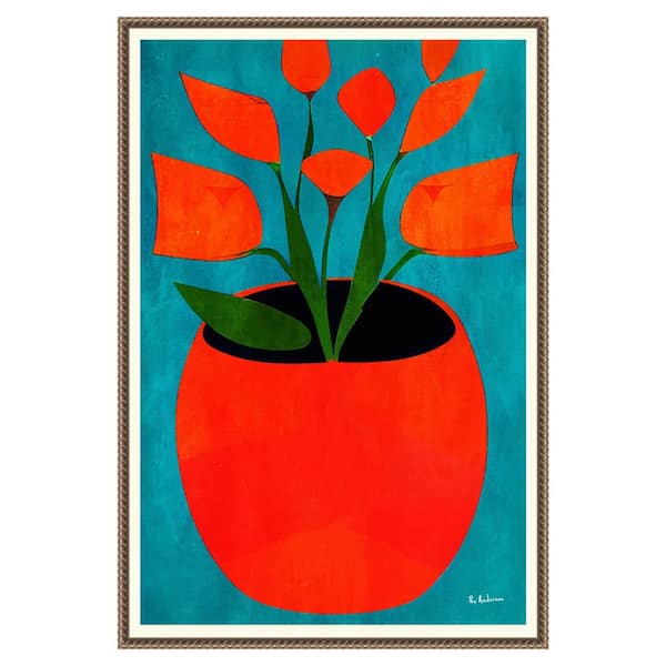Amanti Art "Red Blossoms" by Bo Anderson 1-Piece Floater Frame Giclee Abstract Canvas Art Print 33 in. x 23 in.
