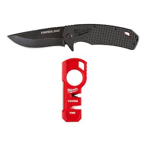 Milwaukee 5 in. Hardline AUS-8 Steel Fixed Blade Knife with Compact Jobsite  Knife Sharpener (2-Piece) 48-22-1928-48-22-1590 - The Home Depot