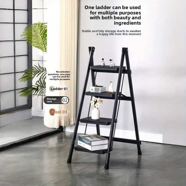 4-Step Metal Lightweight Folding Step Ladder (7.5 ft. Reach), 330 lb. Load Capacity Type IA Duty Rating Black