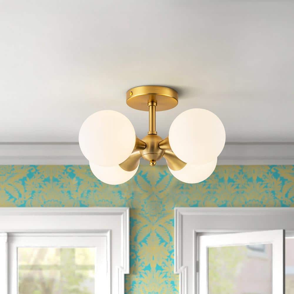 Naveen 14.2 in. 4-Light Gold Bubble Modern Sputnik Semi-Flush Mount Ceiling Lighting with Opal Glass Globe Shade price history on PriceWatchPro