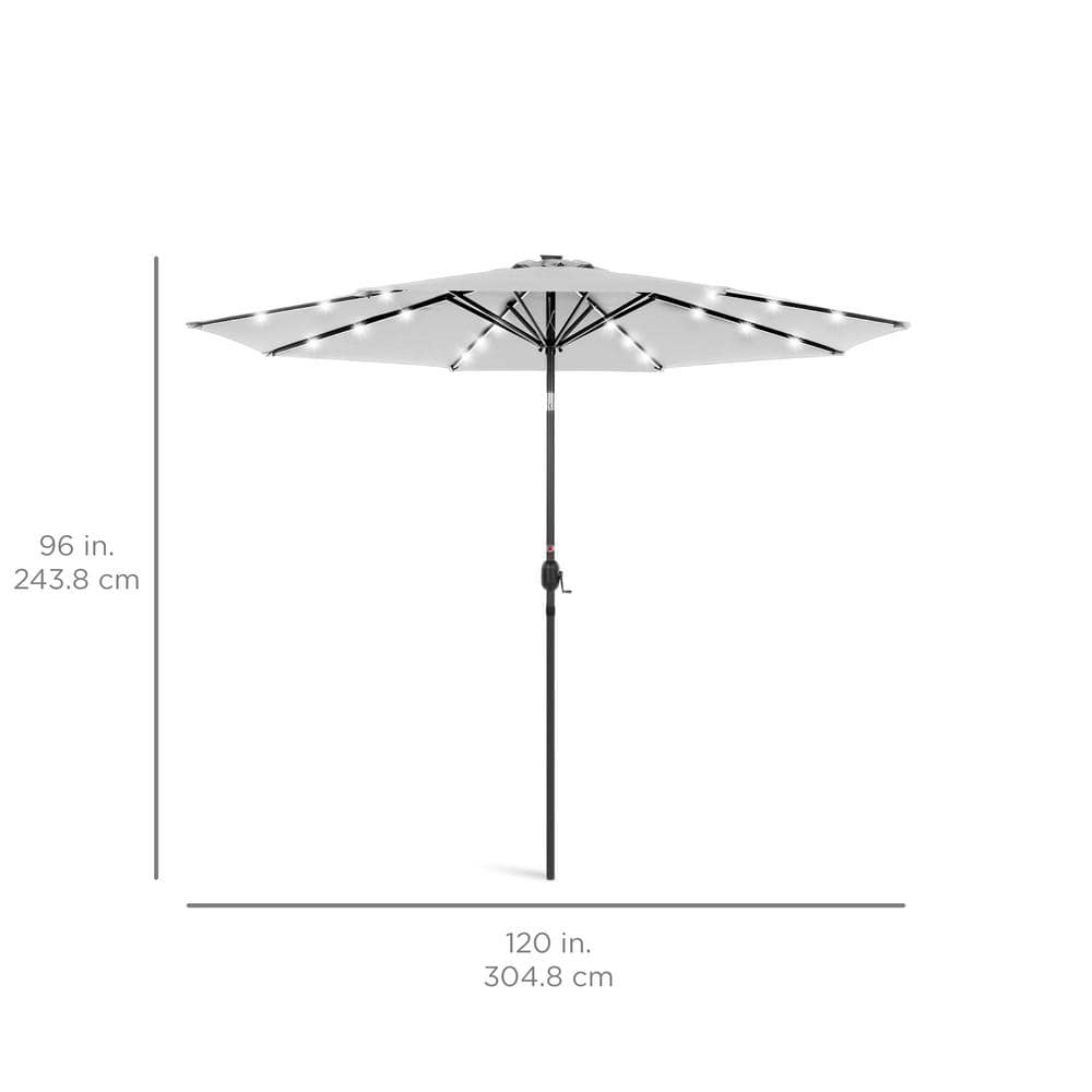 10ft Fog Gray Solar LED Lighted Patio Umbrella with Tilt Adjustment