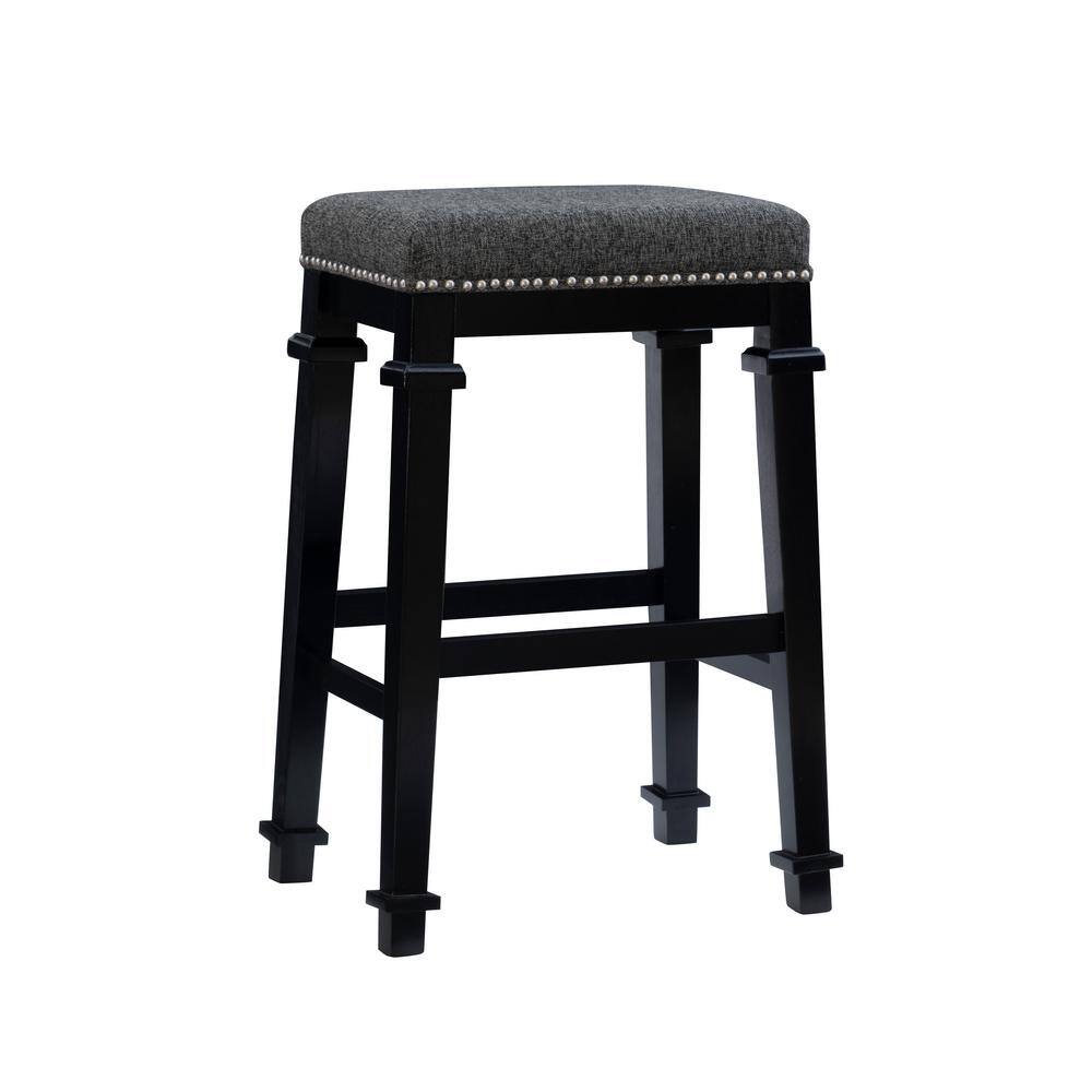 Nelson 31 in. Black Backless Wood Counter Stool with Tweed Fabric Seat