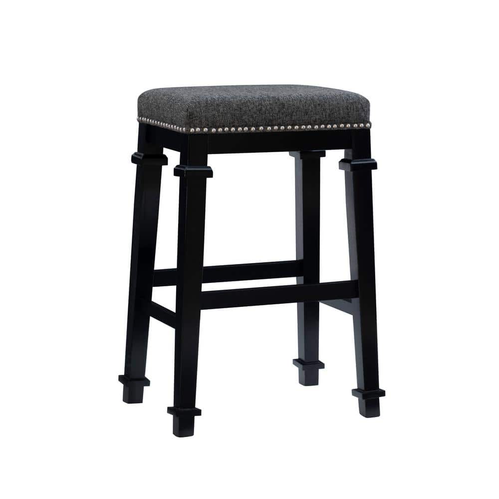 Linon Home Decor Nelson Black and White Tweed Backless Barstool with