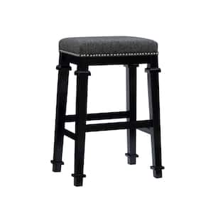 Nelson Black and White Tweed Backless Barstool with Black Finish