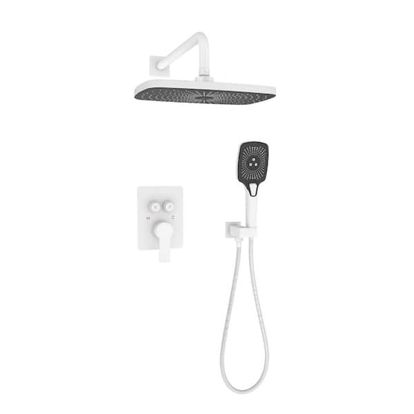 CASAINC 4-Spray 12 in. Rain Wall Mount Dual Fixed and Handheld Shower Head in Matte White (Pressure Balanced Valve Included)