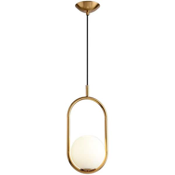 OUKANING 7.9 in. 1-Light Modern Creative Gold Pendant Light with Round Glass Shade