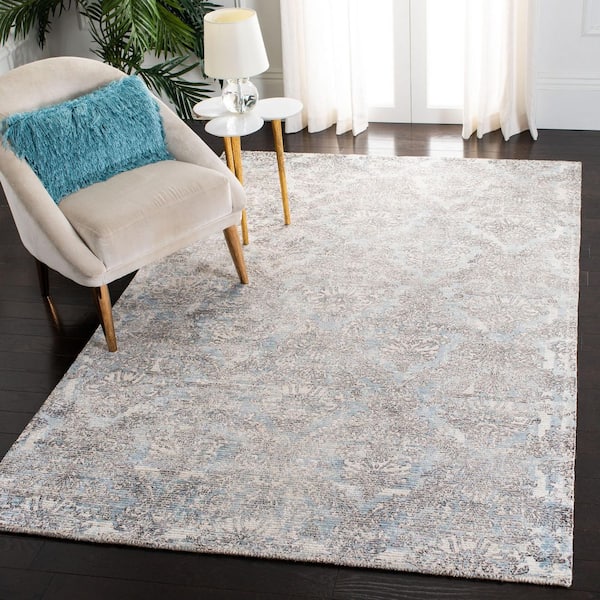 Mirage 6 ft. x 6 ft. Light Blue/Gray Distressed Ornate Square Area Rug