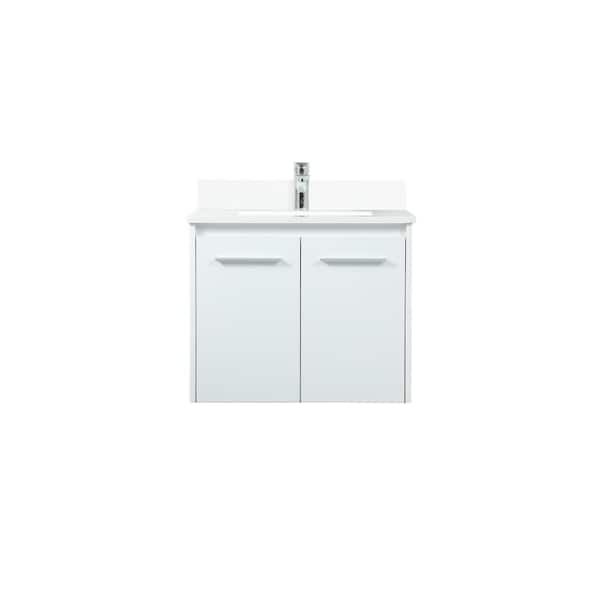 Unbranded Simply Living 24 in. W x 18 in. D x 19.7 in. H Bath Vanity in White with Ivory White Engineered Marble Top
