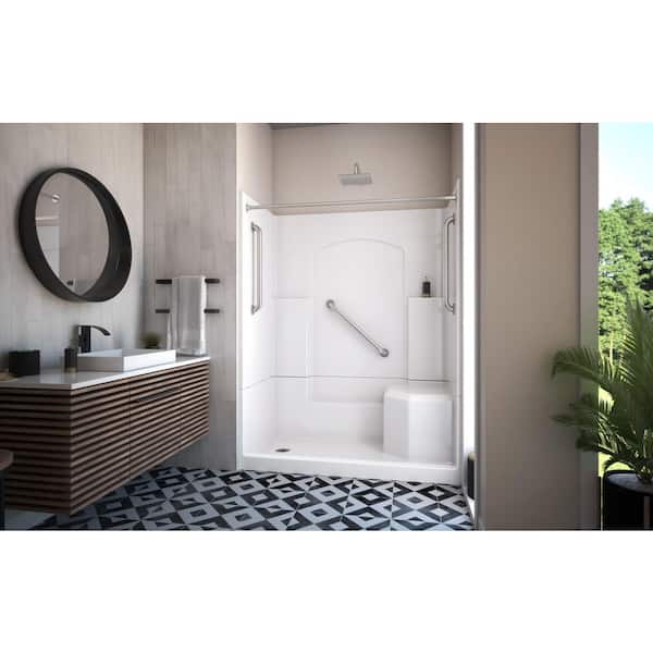 Accessible Living Alliance Plus 60 in. L x 32 in. W x 77.5 in. H Alcove LH Drain Curtain Rod Shower Kit, Brushed Nickel