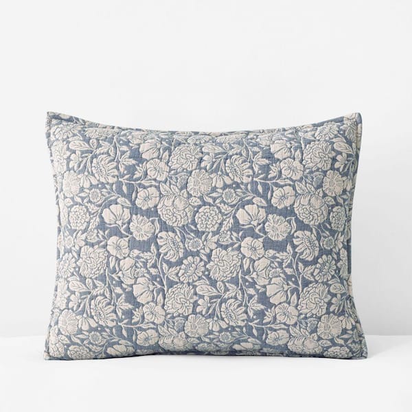 Company Cotton Kyla Floral Quilted Smoke Blue Cotton Standard Sham