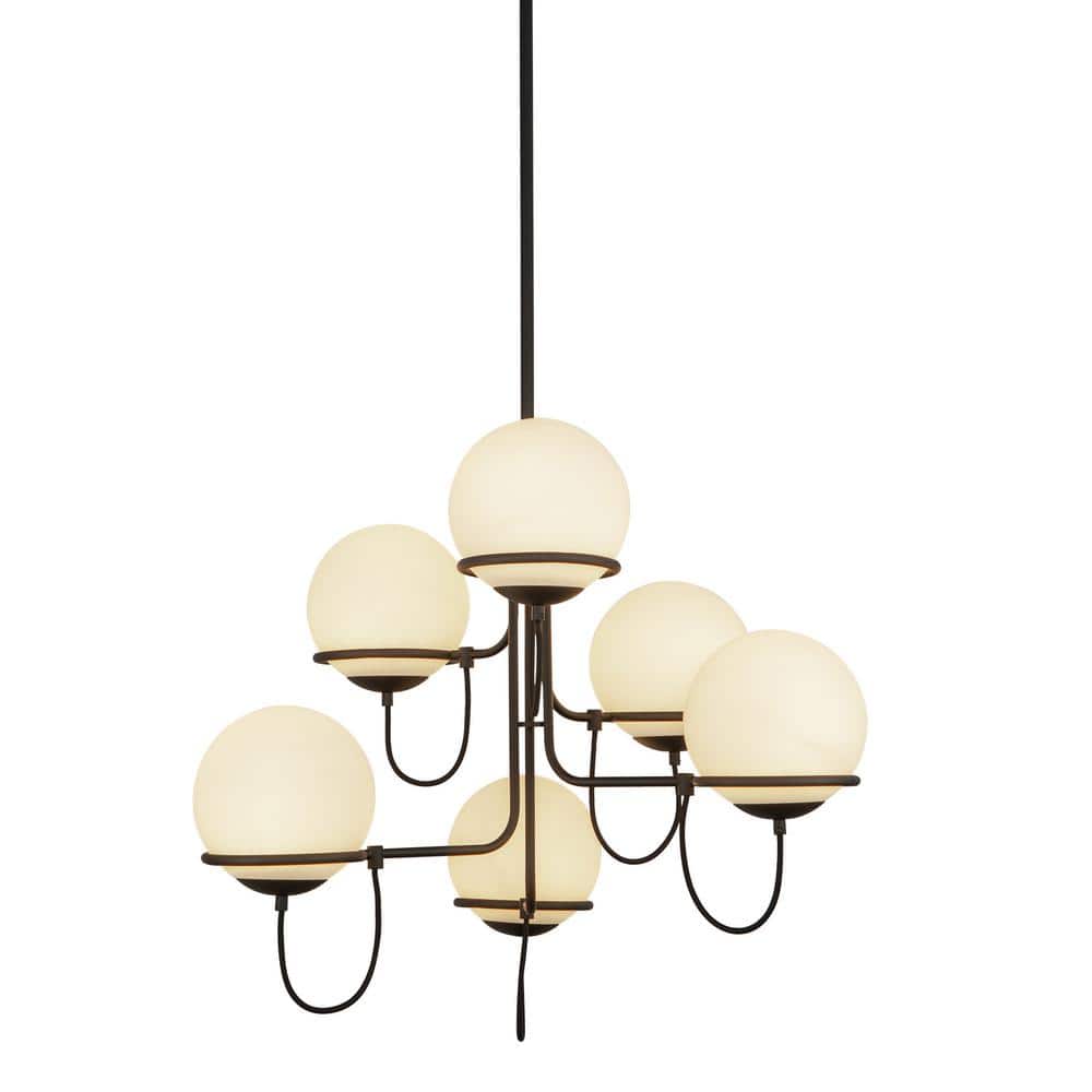 Alba Matte Black and Opal Glass 6-Light Chandelier