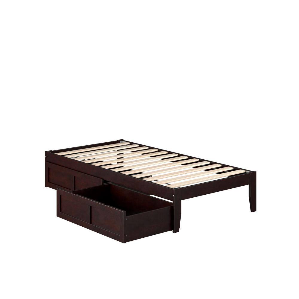 Espresso Twin Wood Platform Bed with 2 Storage Drawers