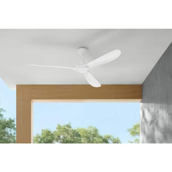 Home Decorators Collection Tager 60 in. Smart Indoor/Outdoor Matte White Ceiling Fan without Light with Remote Powered by Hubspace