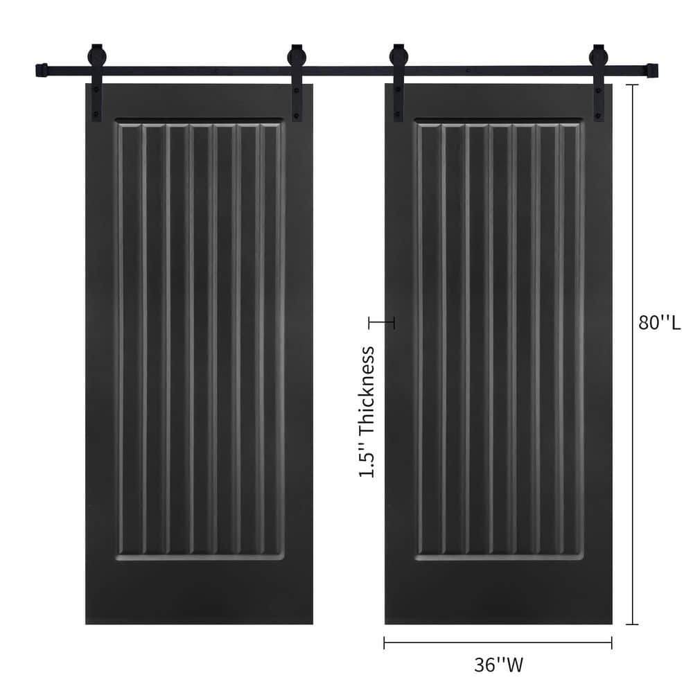 Double Modern Five Panel 36 in. x 80 in. MDF Black Barn Sliding Door With Hardware kit price history on PriceWatchPro