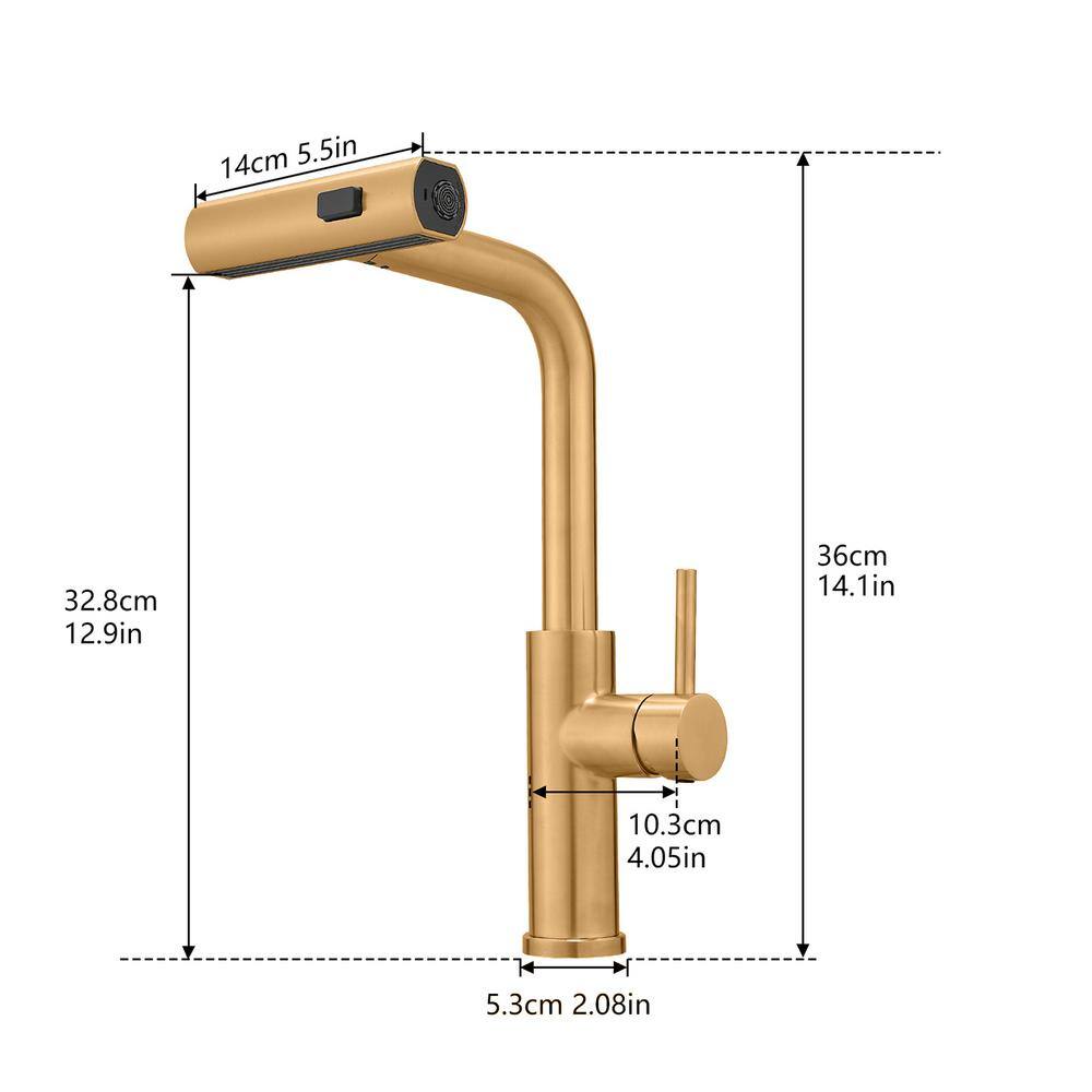 Brushed Gold Stainless Steel Single Handle Pull Out Kitchen Faucet