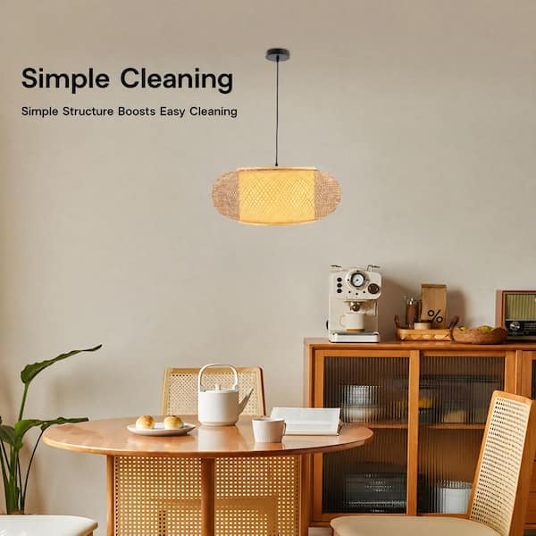 OUKANING 23.6 in. 1-Light Vintage Bamboo Rattan Lantern Pendant