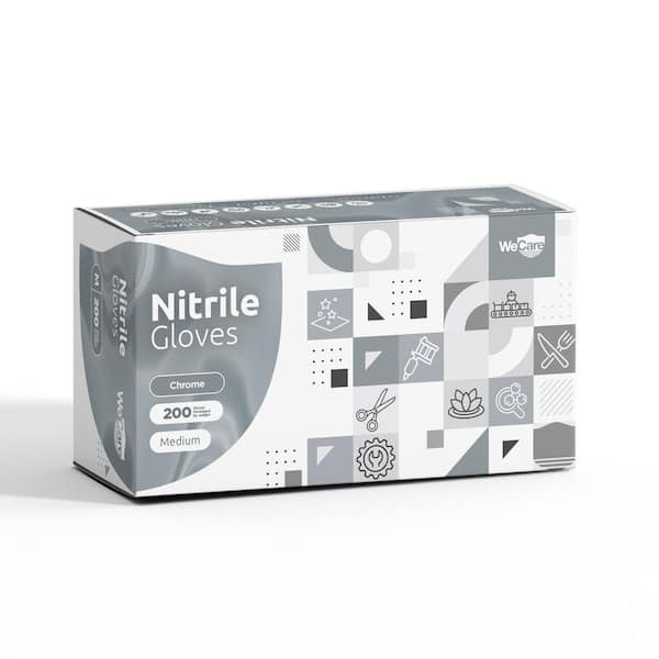 Medium Nitrile Latex Free and Powder Free Disposable Gloves in Chrome (Silver) (200-Count)